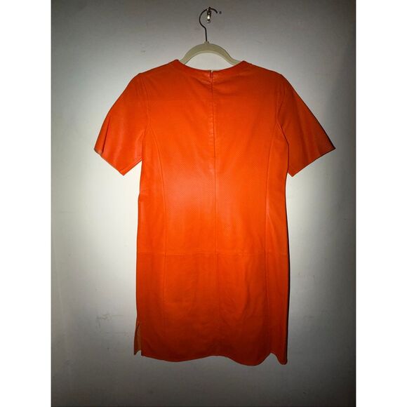 Short sleeve orange leather dress size XS Vince - Picture 3 of 3